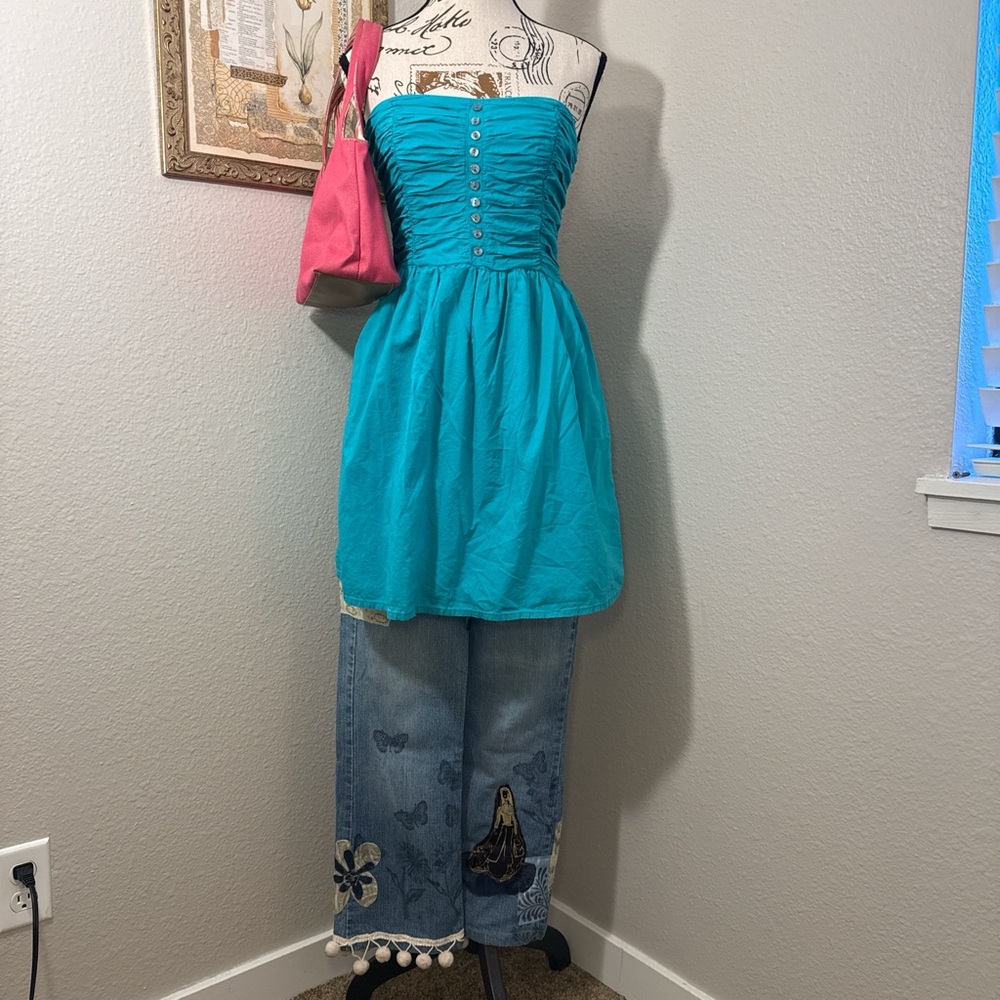 Vintage Y2K Forever 21 Teal Strapless Dress Women’s Size Small